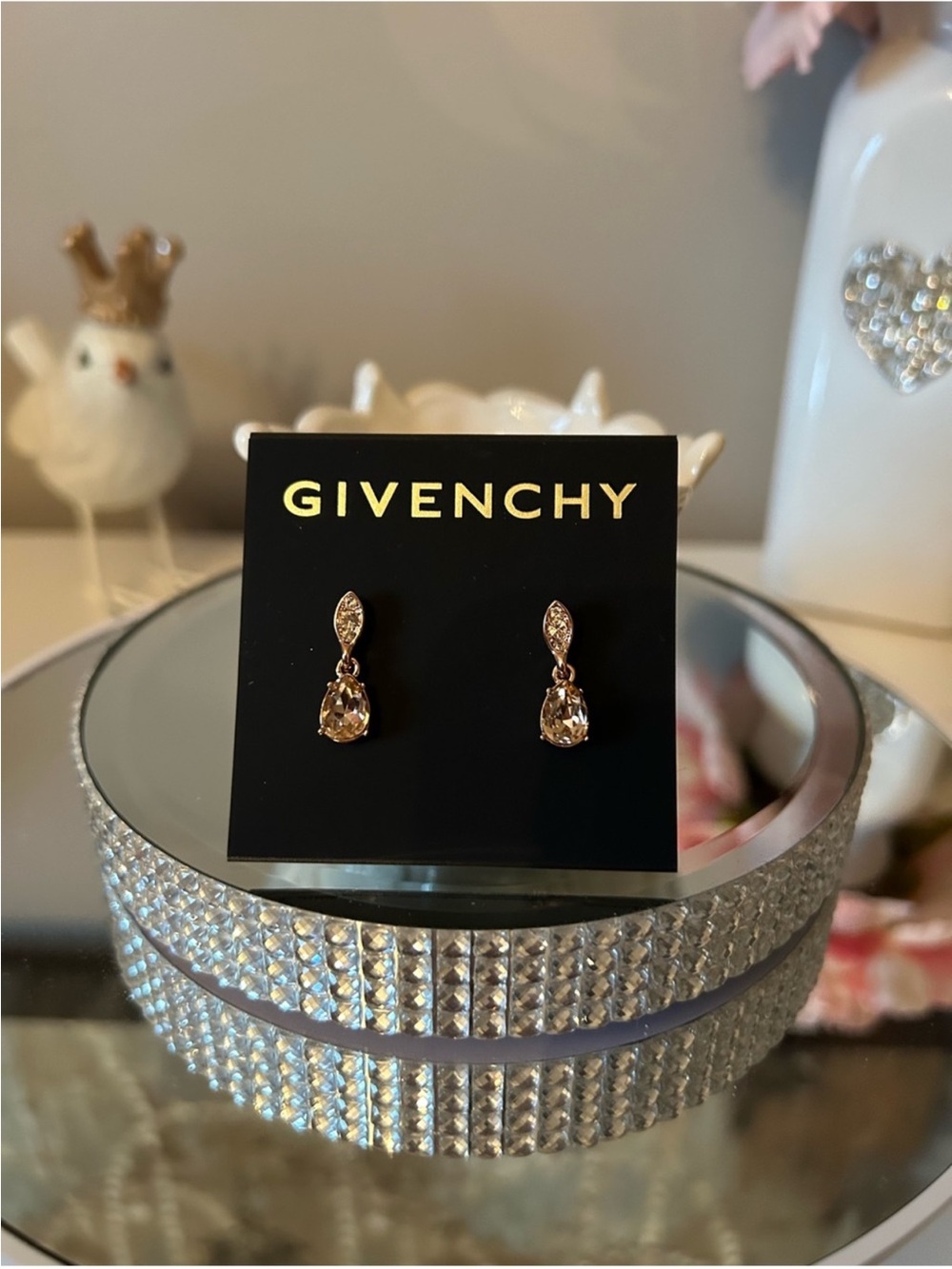 NWT! Givenchy Rose Gold-Tone Glass Crystal Post Drop Earrings